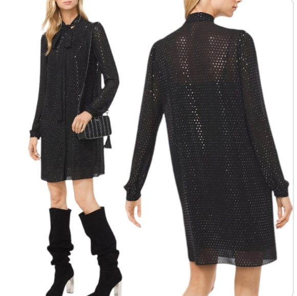 MICHAEL Kors Georgette Tie-Neck Shirt Dress MK - Picture 1 of 12